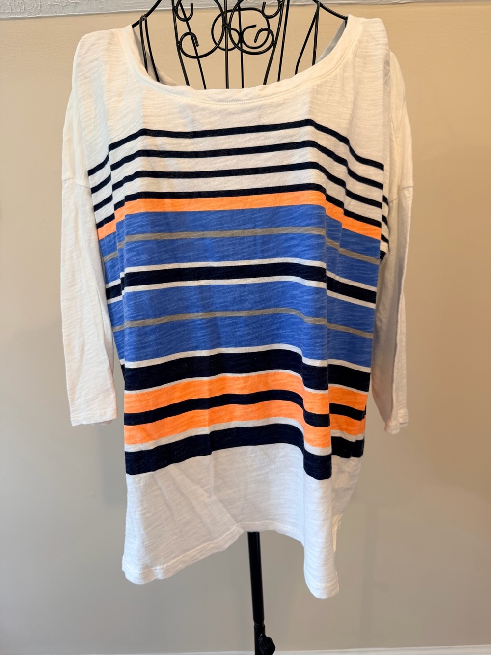 Woman's Old Navy Orange & Blue striped 3/4 sleeve summer top size xl 100% cotton